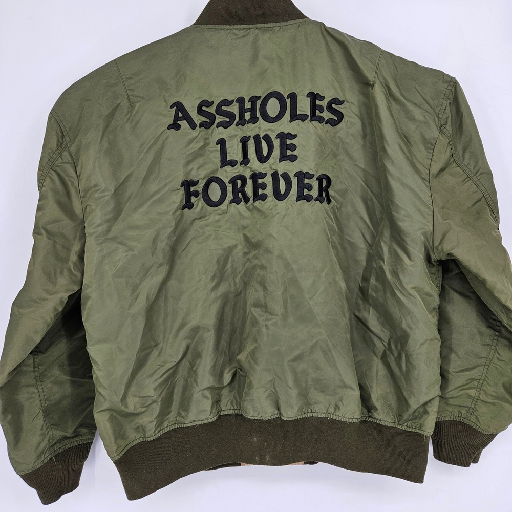 As*hole*s Live Forever Jacket Mens XXL Reversible Tan Olive Green Unisex Bomber